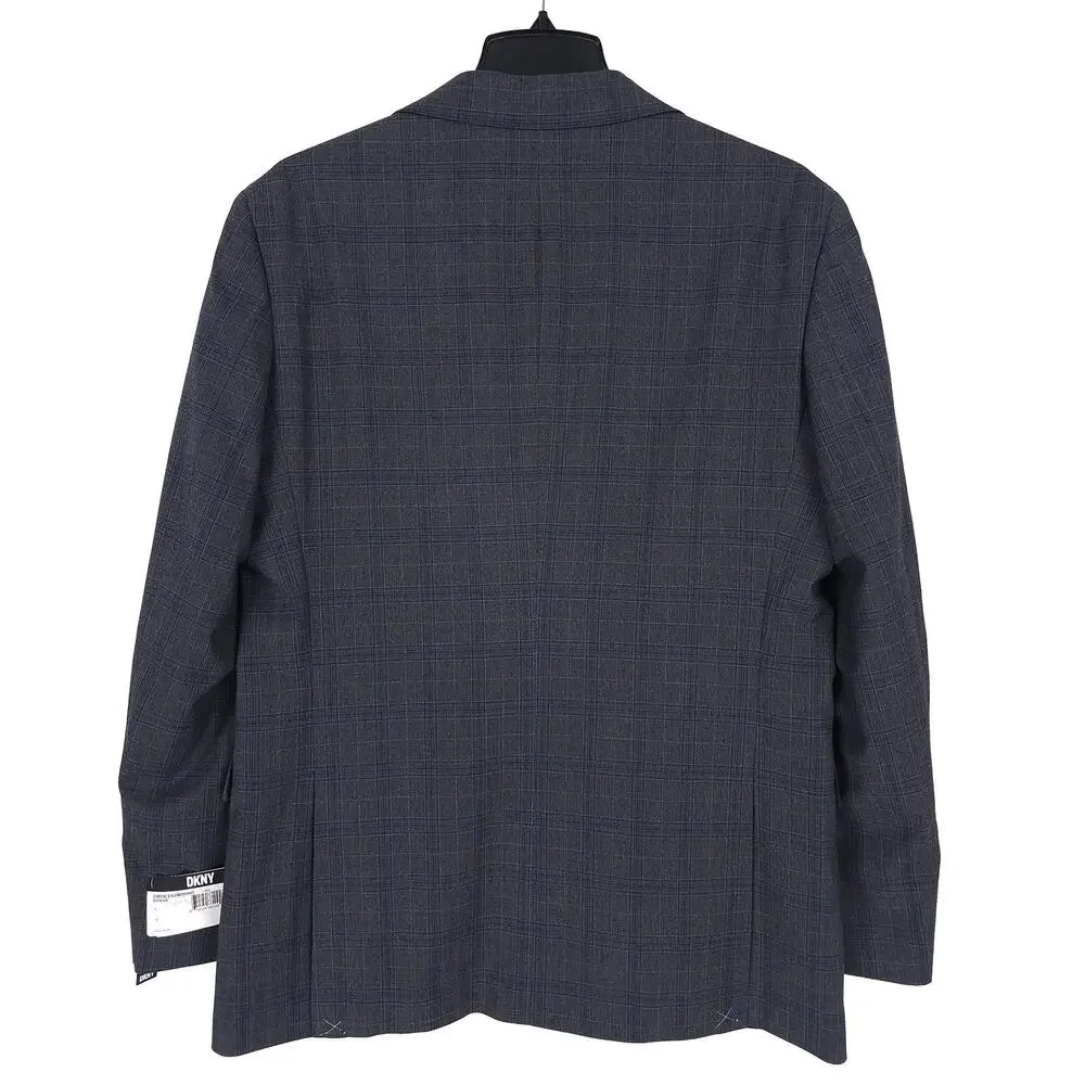 DKNY Mens Modern Fit Suit Jacket Blazer 40R Dark Grey Blue Plaid Stretch NWT